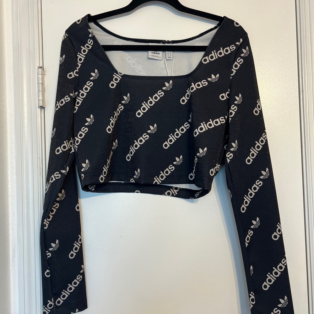 Adidas Women's Black and White Logo Crop Top